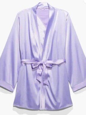 Savage X Fenty Satin Robe Lavender Lace Lightning Bolt Back Size M/L